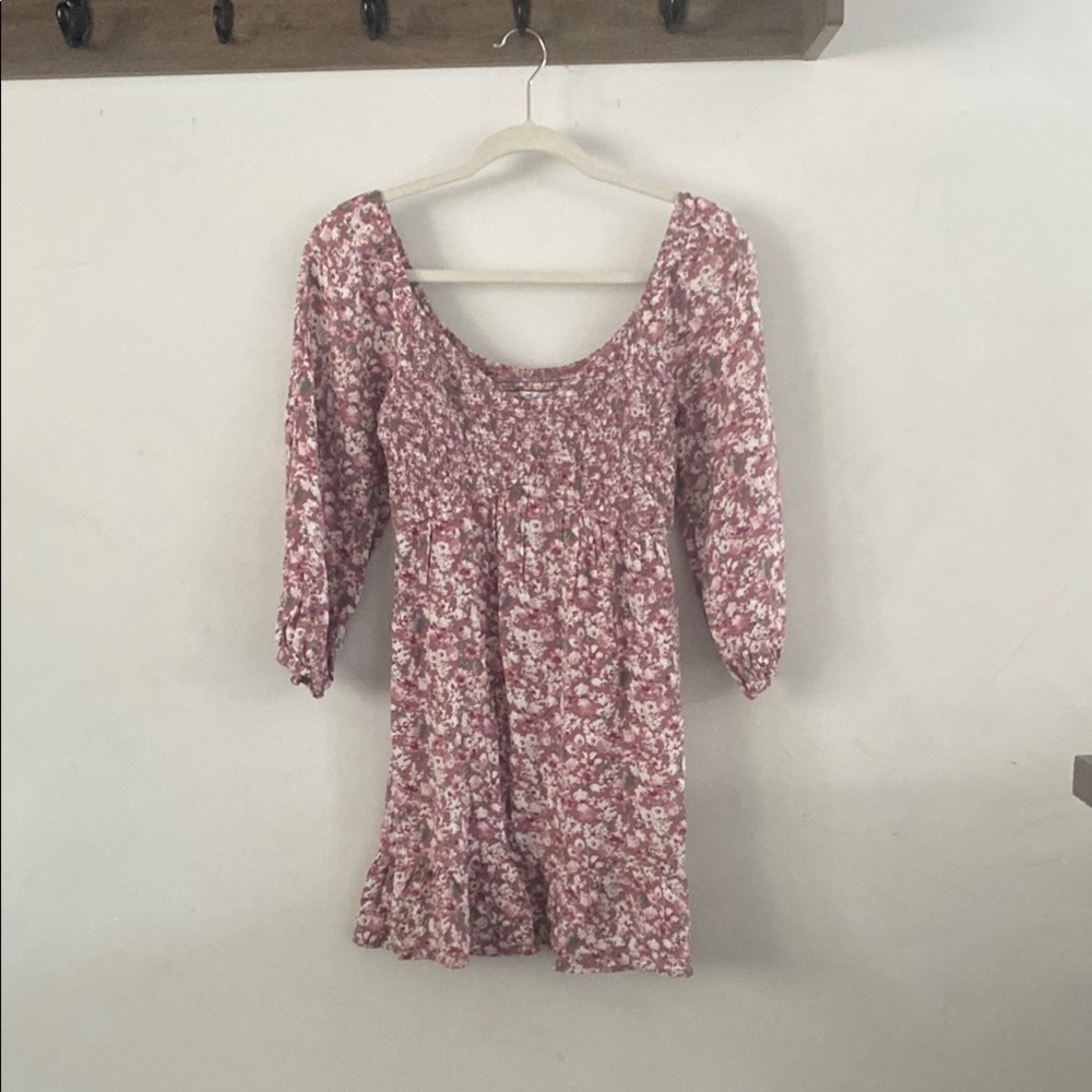 Hollister Pink and White Tiered Mini Sundress